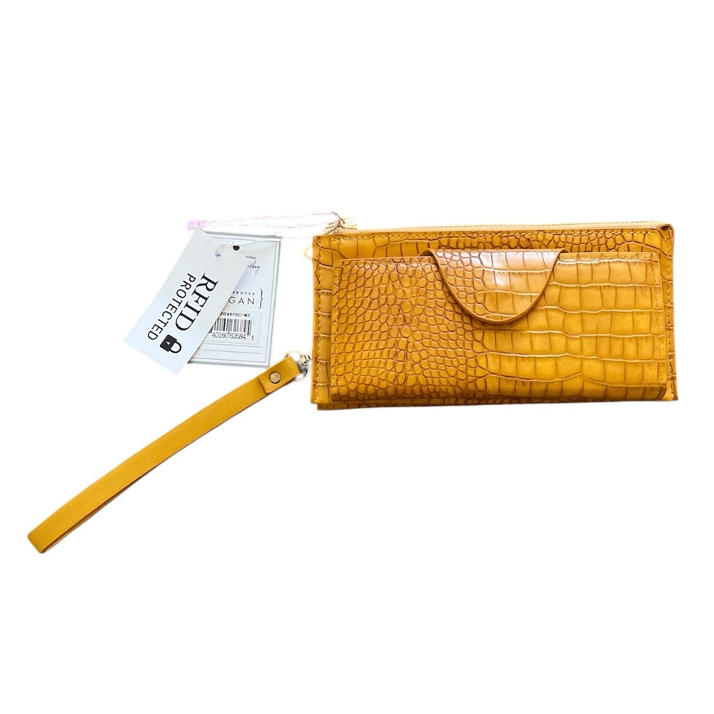 Jen & Co. Kyla Wallet Wristlet Croc Mustard NWT